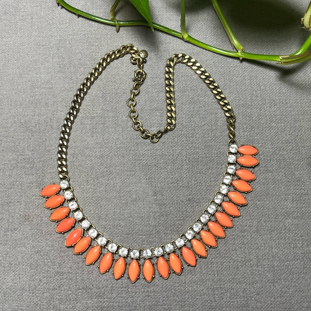 J. Crew Gold Necklace with Coral and Crystal Accents